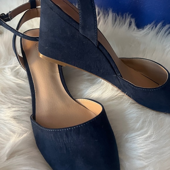 Loft // Navy Blue Wedge Strappy Heels - Picture 3 of 5